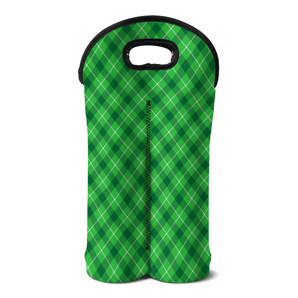 Green And White Plaid Pattern Print Double Neoprene Wine Tote