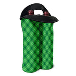 Green And White Plaid Pattern Print Double Neoprene Wine Tote