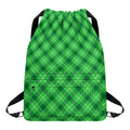 Green And White Plaid Pattern Print Drawstring Backpack