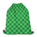 Green And White Plaid Pattern Print Drawstring Bag