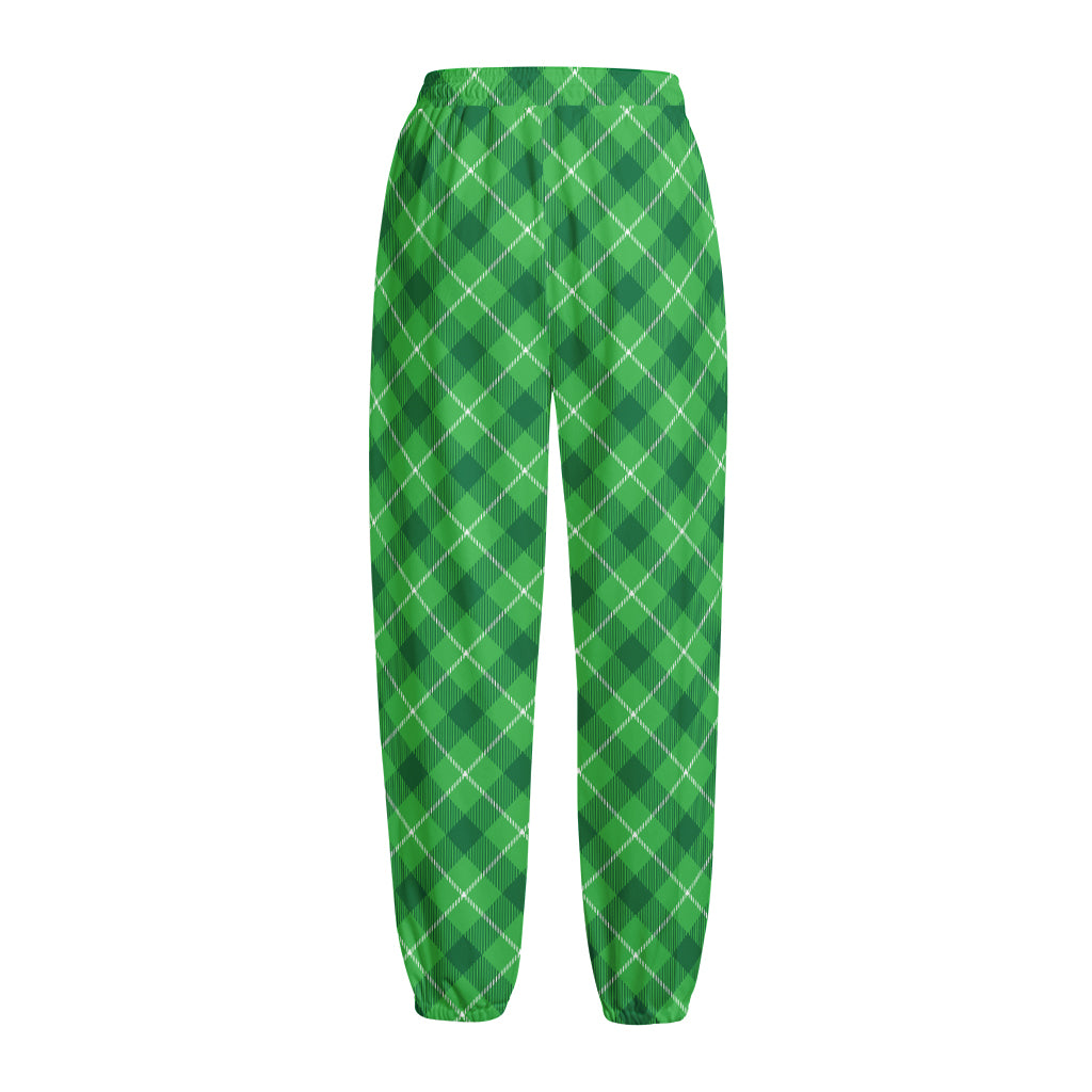 Green And White Plaid Pattern Print Fleece Lined Knit Pants