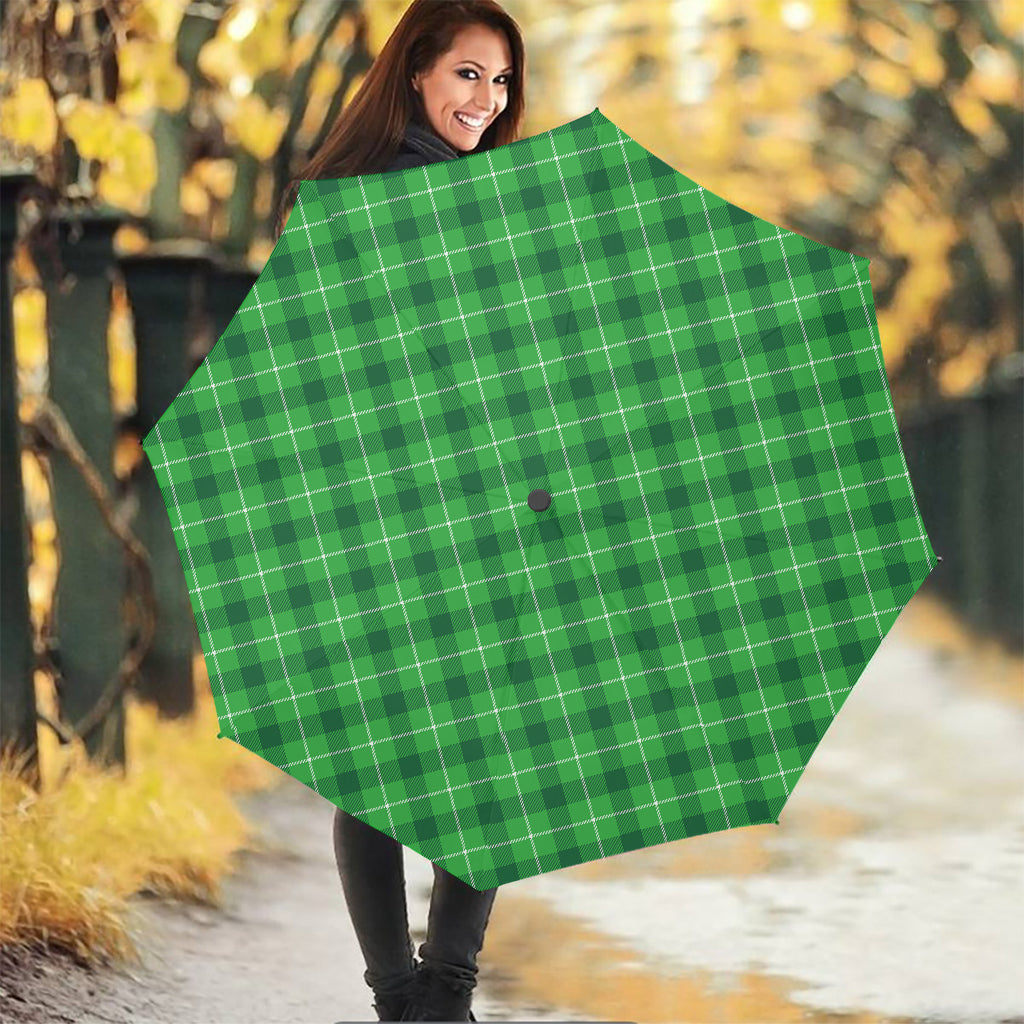 Green And White Plaid Pattern Print Foldable Umbrella