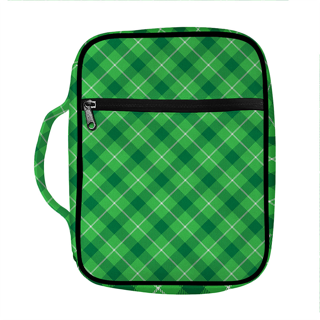 Green And White Plaid Pattern Print Front Pocket Bible Bag