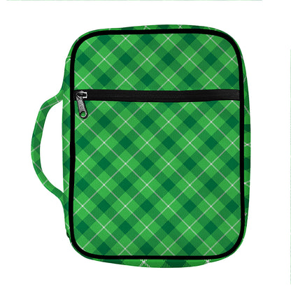 Green And White Plaid Pattern Print Front Pocket Bible Bag