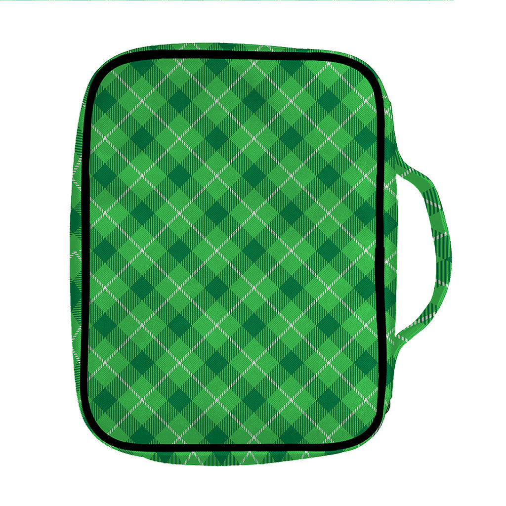 Green And White Plaid Pattern Print Front Pocket Bible Bag