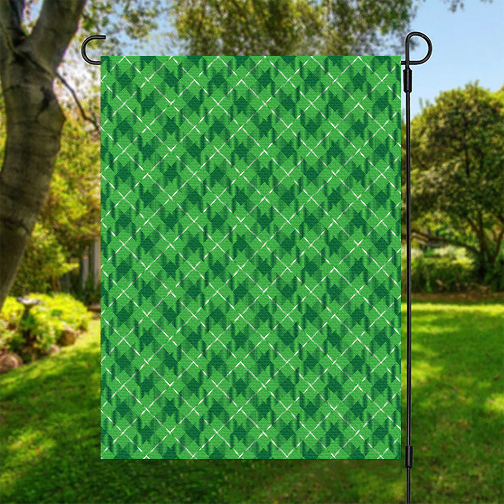 Green And White Plaid Pattern Print Garden Flag