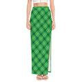Green And White Plaid Pattern Print High Slit Maxi Skirt