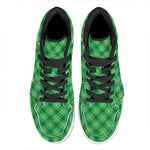 Green And White Plaid Pattern Print High Top Leather Sneakers