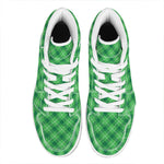 Green And White Plaid Pattern Print High Top Leather Sneakers