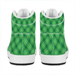 Green And White Plaid Pattern Print High Top Leather Sneakers