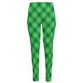 Green And White Plaid Pattern Print High-Waisted Pocket Leggings