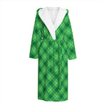 Green And White Plaid Pattern Print Hooded Bathrobe