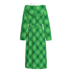 Green And White Plaid Pattern Print Hooded Bathrobe