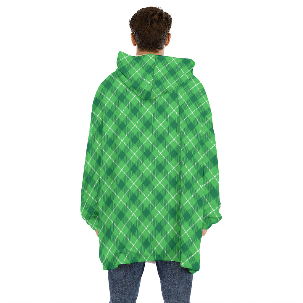 Green And White Plaid Pattern Print Hoodie Blanket