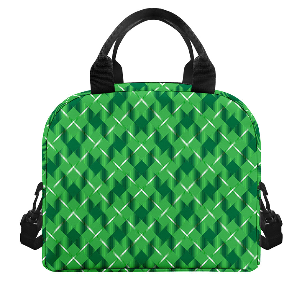 Green And White Plaid Pattern Print Insulated Lunch Bag