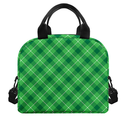 Green And White Plaid Pattern Print Insulated Lunch Bag