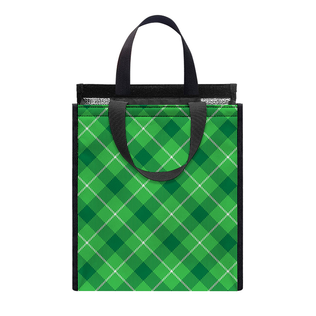 Green And White Plaid Pattern Print Insulated Lunch Tote