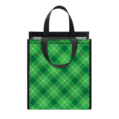 Green And White Plaid Pattern Print Insulated Lunch Tote