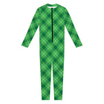 Green And White Plaid Pattern Print Jumpsuit