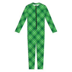 Green And White Plaid Pattern Print Jumpsuit