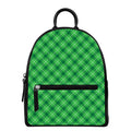 Green And White Plaid Pattern Print Leather Backpack