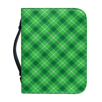 Green And White Plaid Pattern Print Leather Bible Cover