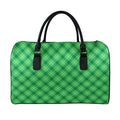 Green And White Plaid Pattern Print Leather Duffel Bag