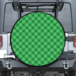 Green And White Plaid Pattern Print Leather Spare Tire Cover