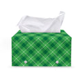 Green And White Plaid Pattern Print Leather Tissue Box Cover