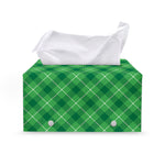 Green And White Plaid Pattern Print Leather Tissue Box Cover
