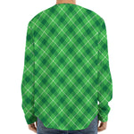 Green And White Plaid Pattern Print Long Sleeve Baseball Jersey