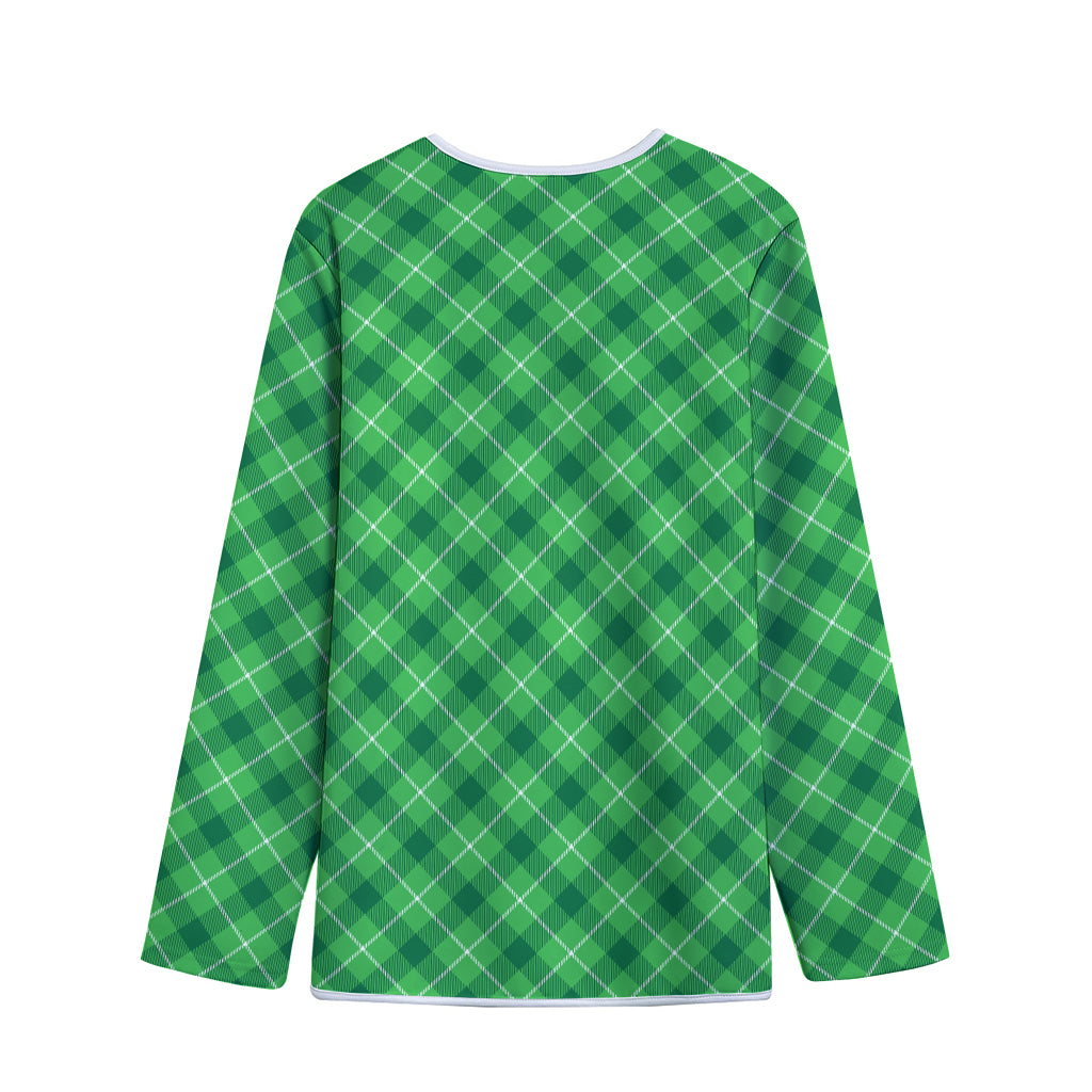 Green And White Plaid Pattern Print Long Sleeve Short Coat