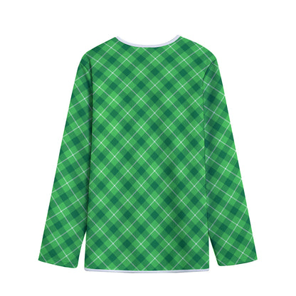 Green And White Plaid Pattern Print Long Sleeve Short Coat