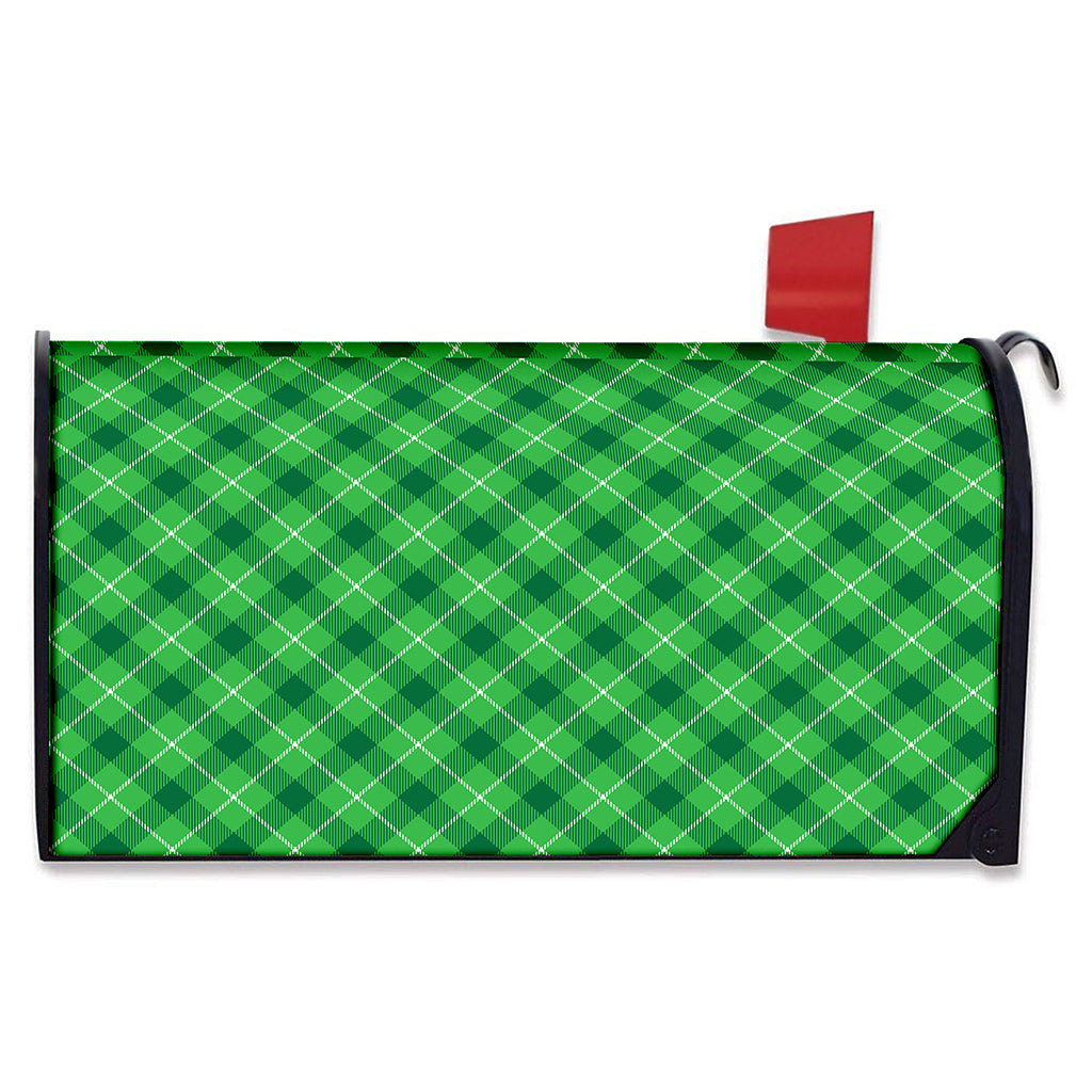 Green And White Plaid Pattern Print Mailbox Cover
