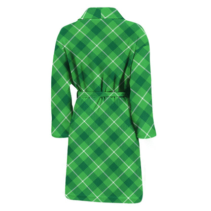 Green And White Plaid Pattern Print Men's Bathrobe