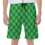 Green And White Plaid Pattern Print Men's Beach Shorts