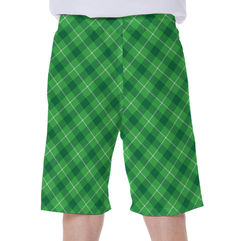 Green And White Plaid Pattern Print Men's Beach Shorts