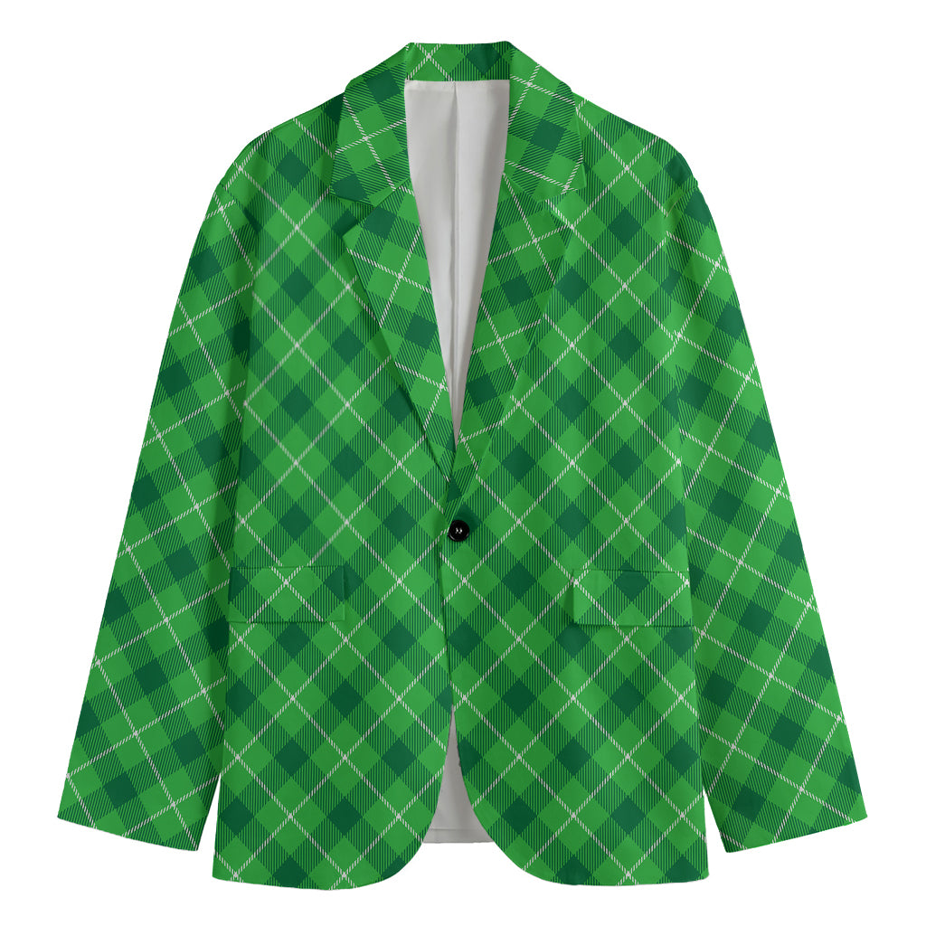 Green And White Plaid Pattern Print Men's Blazer