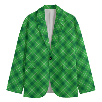 Green And White Plaid Pattern Print Men's Blazer