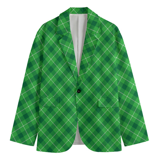 Green And White Plaid Pattern Print Men's Blazer