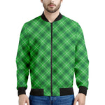 Green And White Plaid Pattern Print Men's Bomber Jacket