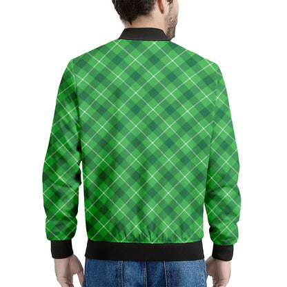 Green And White Plaid Pattern Print Men's Bomber Jacket