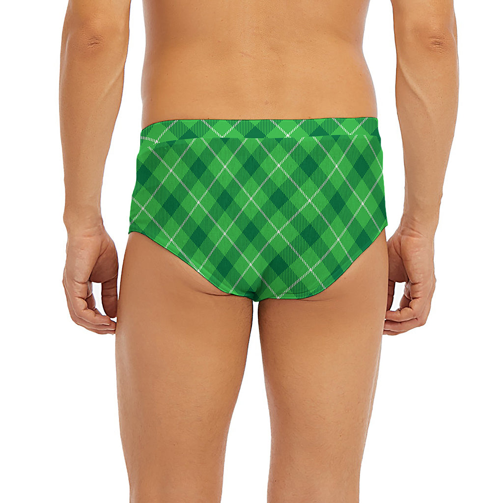 Green And White Plaid Pattern Print Men's Briefs