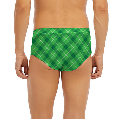Green And White Plaid Pattern Print Men's Briefs