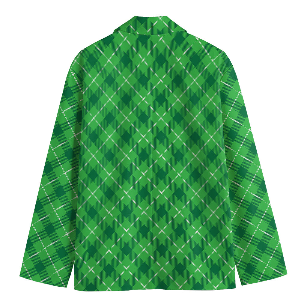 Green And White Plaid Pattern Print Men's Cotton Blazer