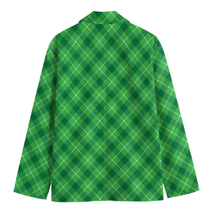 Green And White Plaid Pattern Print Men's Cotton Blazer