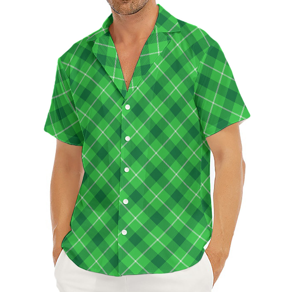 Green And White Plaid Pattern Print Men's Deep V-Neck Shirt