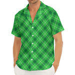 Green And White Plaid Pattern Print Men's Deep V-Neck Shirt