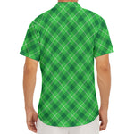 Green And White Plaid Pattern Print Men's Deep V-Neck Shirt