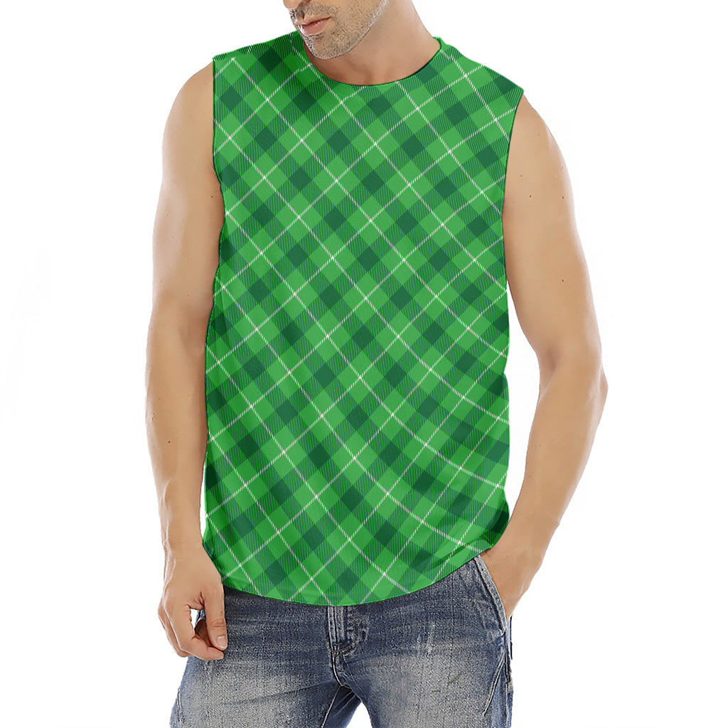 Green And White Plaid Pattern Print Men's Fitness Tank Top